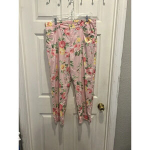 Ralph Lauren Hyannis‎ Port Pink Roses Floral Stretch Pant Womens Size 16